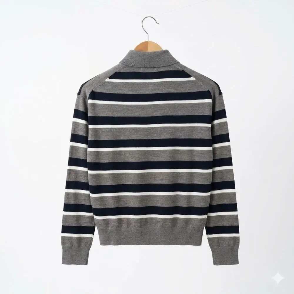 Madewell Drop Shoulder Polo Sweater 100% Merino Wool Womens XXS Gray Blue NWT